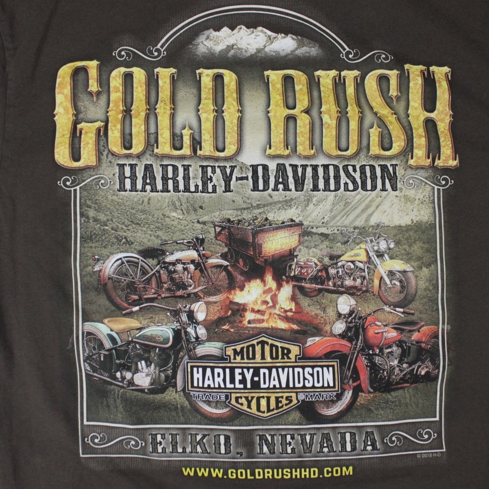 Harley Davidson Gold Rush Elko Nevada Pocket T Shirt Mens L Brown Graphic 2018